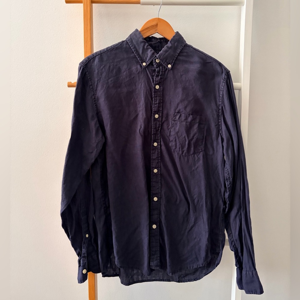 Men’s‎ J. Crew Dark Blue Linen Button-Down Shirt